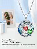 wholesale 18K White Gold Filled Sterling Silver Family Tree Pendant with 2 Heart Birthstones Blue Austrian Crystal Necklace for Women-0-2