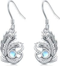 wholesale 925 Sterling Silver Moonstone Feathered Bird Drop Earrings-Phoenix Earrings