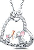 wholesale 925 Sterling Silver Heart-Shaped Elephant Pendant Necklace for Women - I Love You Forever-0-0