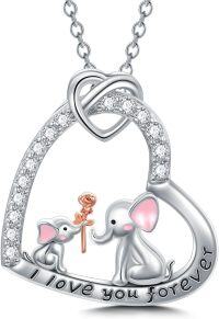 wholesale 925 Sterling Silver Heart-Shaped Elephant Pendant Necklace for Women - I Love You Forever-Elephant Necklace