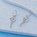 wholesale 925 Sterling Silver Heart Key with Treble Clef Dangle Leverback Earrings  for Women-0-2