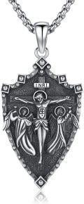 wholesale 925 Sterling Silver INRI Crucifix Cross Jesus Christ Angel Knights Templar Armor Pendant Necklace for Men-0-0