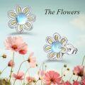 wholesale 925 Sterling Silver Blue Moonstone Daisy Stud Earrings Hypoallergenic Jewelry for Women-0-4