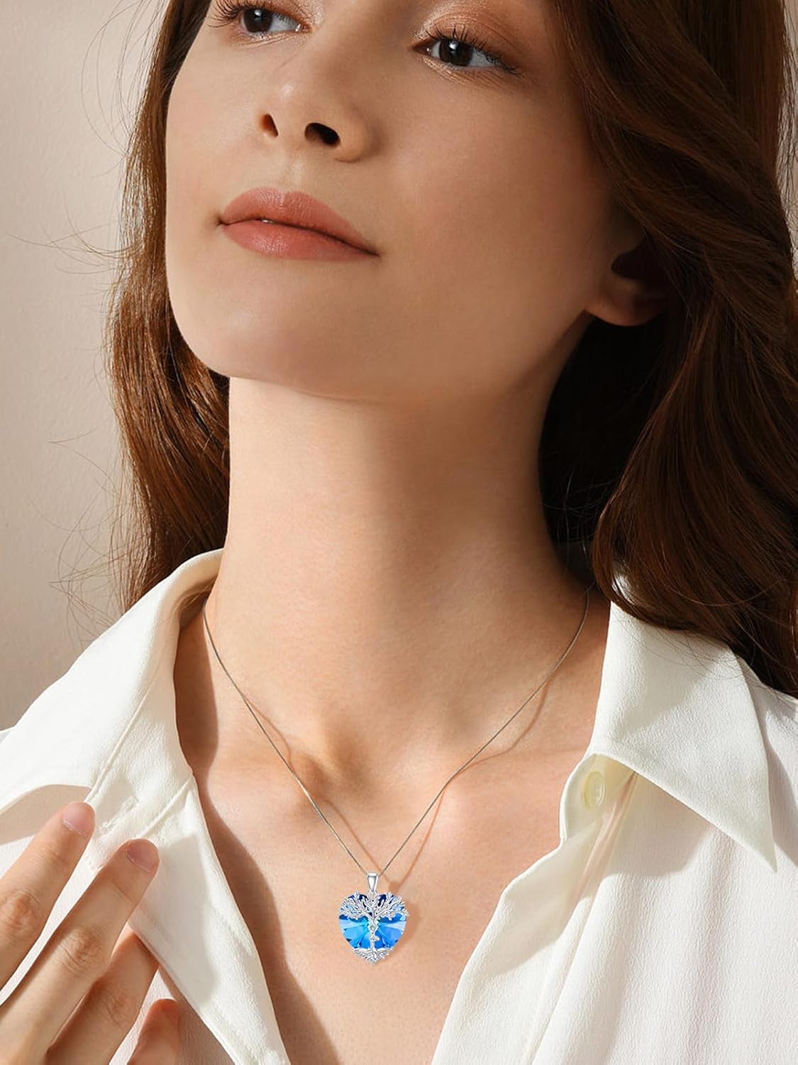 wholesale 925 Sterling Silver Blue Crystal Heart Tree of Life Pendant Necklace s for Women Girls-0-1