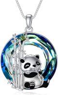 wholesale 925 Sterling Silver Blue Crystal Panda Bamboo Pendant Necklace for Women-0-0