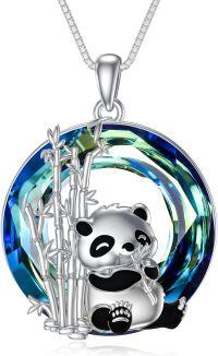 wholesale 925 Sterling Silver Blue Crystal Panda Bamboo Pendant Necklace for Women-Panda Necklace