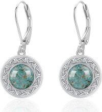 wholesale 925 Sterling Silver Round Celtic Knot Turquoise Drop Dangle Lever Back Earrings for Women-Celtic Turquoise