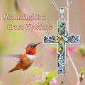 wholesale 925 Sterling Silver Cross Pendant Necklace With Abalone Shell Hummingbird Flower Design-0-4