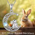 wholesale 925 Sterling Silver Bunny on Crescent Moon with Star and Opal Pendant Necklace-0-3