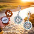 wholesale 925 Sterling Silver Compass Design Abalone Shell Inlay Drop Dangle Earrings for Women Girls Graduation Travel Gifts-0-5