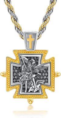 wholesale 925 Sterling Silver Plated Gold Metal Cross St. Michael Archangel Pendant Necklace for Men Christian s-Saint Michael-A