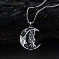 wholesale 925 Sterling Silver Gothic Grim Reaper on Crescent Moon Necklace Pendant for Men & Women-0-3