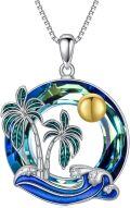 wholesale TOUPOP Ocean Necklace For Women 925 Sterling Silver Palm Tree/wave Pendant Necklace With Crystal Anniversary Birthday Jewelry Gifts For Wife -0-0