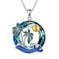 TOUPOP Sterling Silver Crystal Ocean Palm Tree Wave Pendant Necklace-0-0