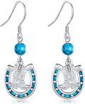 wholesale 925 Sterling Silver Horseshoe & Turquoise Western Cowgirl Boot Hook On Studs Earring Set-0-0