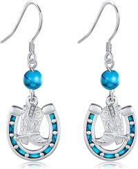 wholesale 925 Sterling Silver Horseshoe & Turquoise Western Cowgirl Boot Hook On Studs Earring Set-Cowgirl Boots