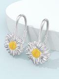 wholesale 925 Sterling Silver Hypoallergenic Daisy Flower Leverback Hoop Earrings for Women-0-3