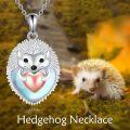 wholesale 925 Sterling Silver Heart-Shaped Pendant with Hedgehog and Pink Stone Necklace-0-5