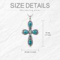 wholesale 925 Sterling Silver Natural Turquoise Stone Cross Pendant Necklace for Women-0-3