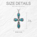 wholesale 925 Sterling Silver Natural Turquoise Stone Cross Pendant Necklace for Women-0-3