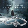 wholesale 925 Sterling Silver Celtic Cross & Vegvisir Wolf Viking  Bracelet   for Men-0-5