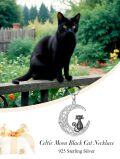 wholesale 925 Sterling Silver & 14k Gold Plated Moon with Black Cat Pendant Necklace - 3D Claw Design and Cubic Zirconia Stone (Black)-0-4
