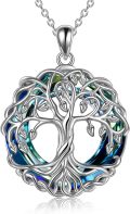 wholesale 925 Sterling Silver Blue Purple Crystal Tree of Life Pendant Necklace for Women-0-0
