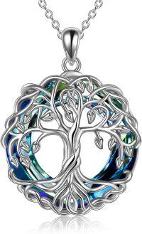 wholesale 925 Sterling Silver Blue Purple Crystal Tree of Life Pendant Necklace for Women-Blue