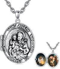 wholesale Sterling Silver Photo Locket Saint Pendant Necklace Religious Jewelry Gift-Locket Only St Joseph-Customized Text St Joseph-Customized Photos+Test St Joseph-Customized Photos St Joseph