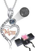 wholesale 18K White Gold Plated Silver & Moissanite 100 Languages I Love You Projection Heart Infinity Mom Necklace with Real Rose Gift-0-0