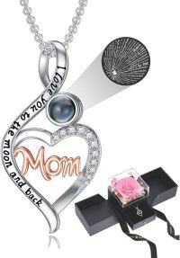wholesale 18K White Gold Plated Silver & Moissanite 100 Languages I Love You Projection Heart Infinity Mom Necklace with Real Rose Gift-H-Preserved Pink Real Rose