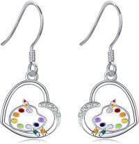 wholesale 925 Sterling Silver Artist Palette Dangle Drop Earrings with Paintbrushes and Colorful Pallette Design Gift for Women Girls Mother's Day Jewelry Accessories-Artist-Artist