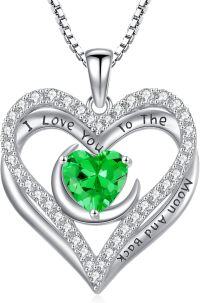 wholesale 925 Sterling Silver 12 Birthstone Double Heart Necklace for Women-5-May-Emerald