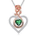 wholesale 925 Sterling Silver Green Crystal Heart Pendant with Rose and Love Message Necklace-0-0