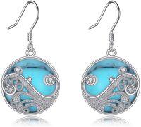 wholesale 925 Sterling Silver & Natural Turquoise Wave Filigree Earrings for Women, 0.7-1.33 Inch-03-turquoise wave