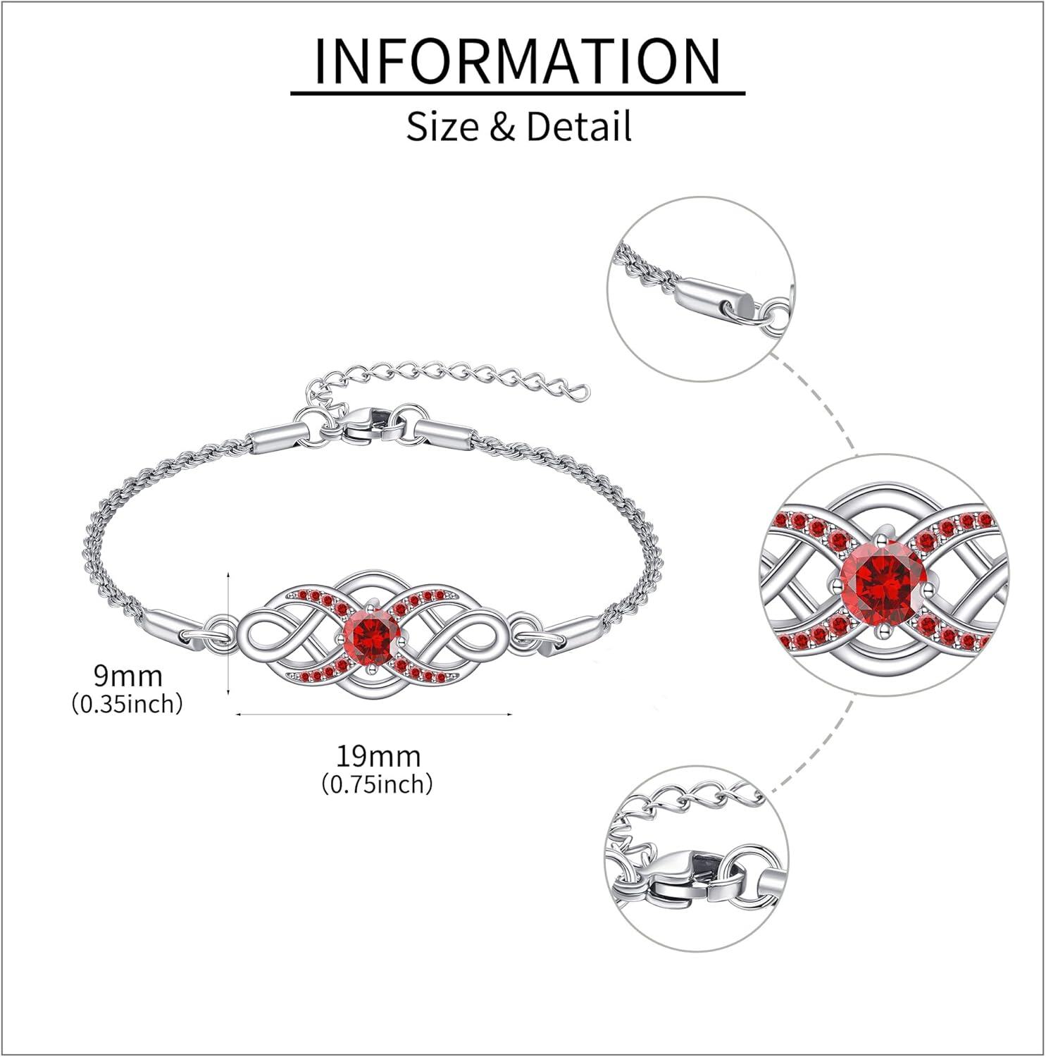 925 Sterling Silver Irish Birthstone Celtic Knot Infinity Bracelet-0-4