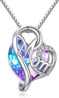 wholesale 925 Sterling Silver Mom Heart Pendant Necklace with Rainbow Crystal and Cubic Zirconia - Mothers Day Gifts for Her-0-0