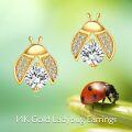 wholesale 14K Gold Moissanite Ladybug Earrings, Dainty Yellow Gold Cute Fun Jewelry Gift for Women-0-5
