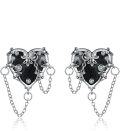 wholesale 925 Sterling Silver Gothic Black Enamel Witch's Heart Stud Chain Earrings-0-0