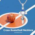 wholesale 925 Sterling Silver Basketball Cross Pendant Necklace  w/Blue Stone & I Can Do All Things Charm-0-4
