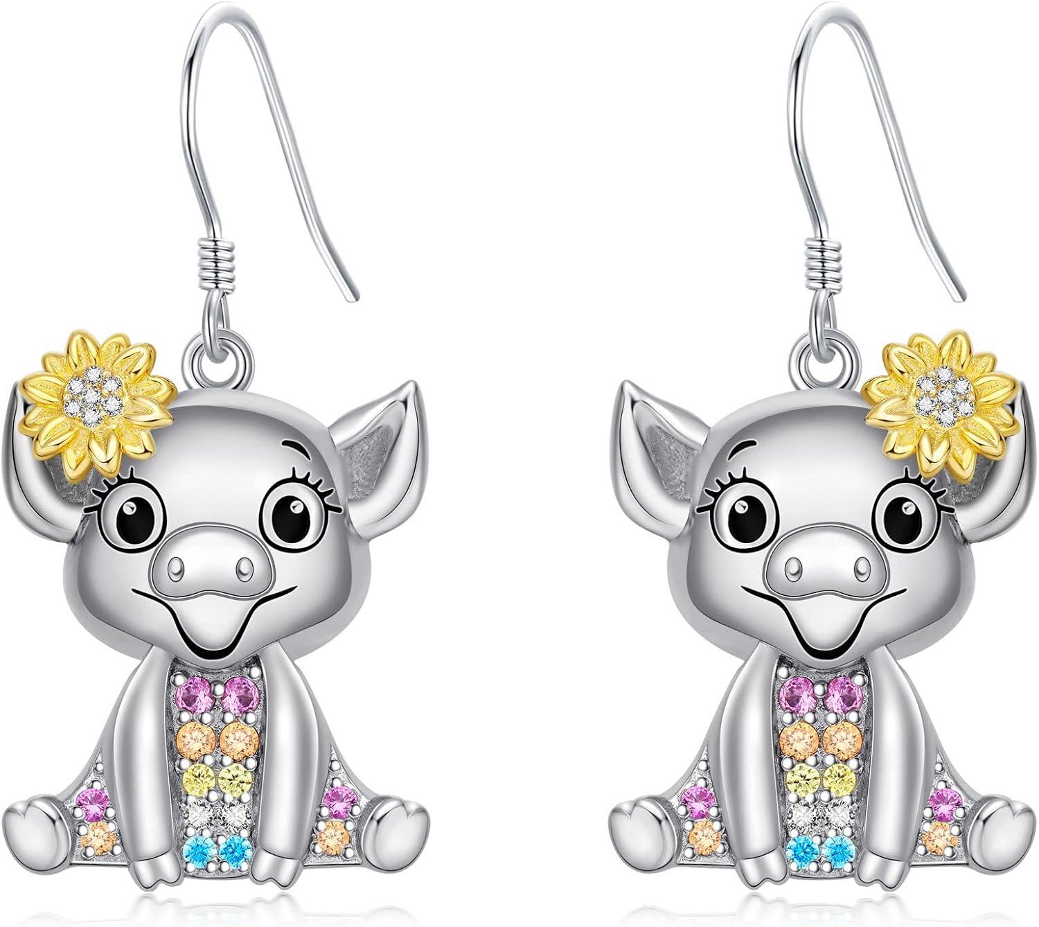 wholesale 925 Sterling Silver Pig Sunflower Drop Earrings-0-0