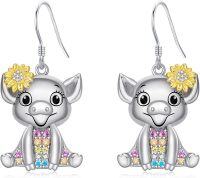 wholesale 925 Sterling Silver Pig Sunflower Drop Earrings-Pig