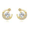 wholesale 14K Gold Crescent Moon & Star CZ Stud Earrings for Women - Birthday/Christmas Gifts-0-0