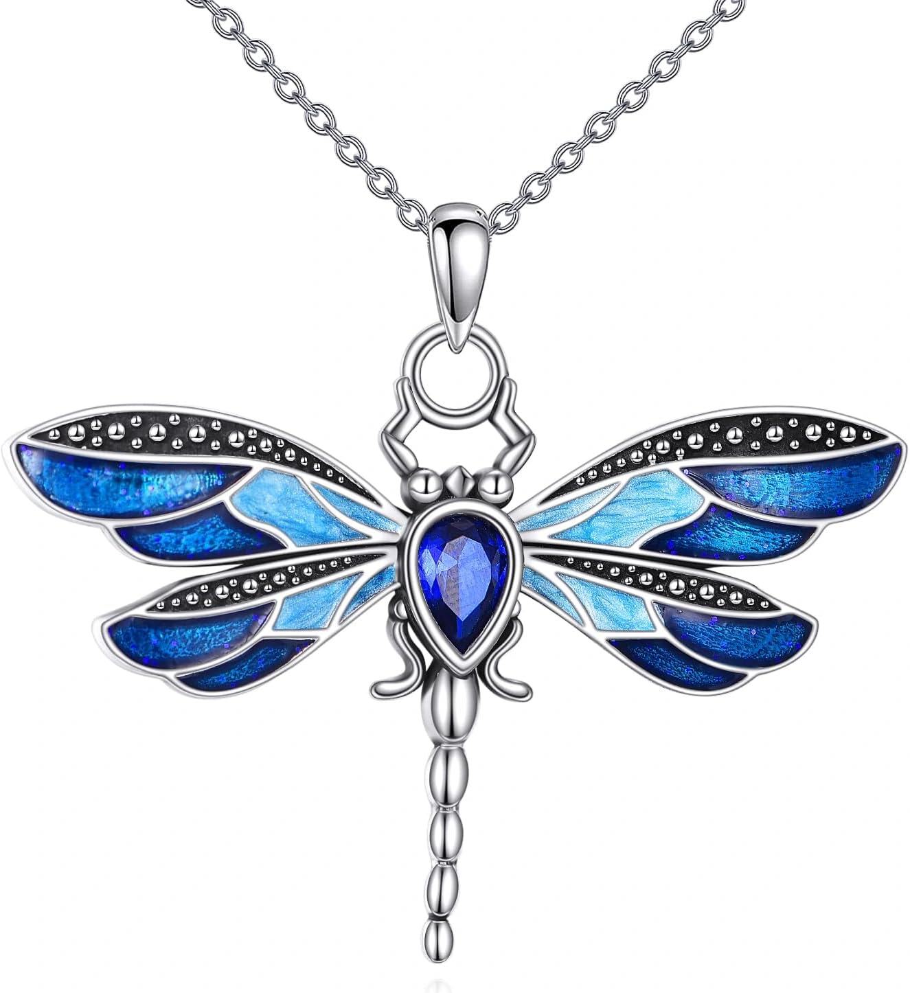 Sterling Silver Moonstone Turquoise Abalone Animal Necklace Cute Jewelry Gift-dragonfly