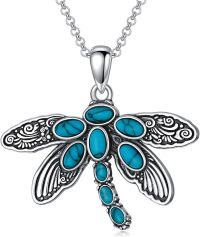 wholesale 925 Sterling Silver Dragonfly Pendant Necklace with Blue Stone for Women Girls Bohemian Style s-5
