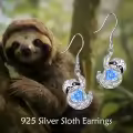 wholesale 925 Sterling Silver Blue Crystal Sloth Dangle Drop Earrings Wholesale for Women Girls Gifts Jewelry Accessories 4cm Long-0-4
