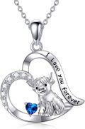 wholesale 925 Sterling Silver Blue Crystal Heart Highland Cow Love Forever Pendant Necklace Gifts for Women Girls-0-0