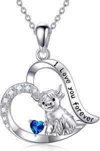 wholesale 925 Sterling Silver Blue Crystal Heart Highland Cow Love Forever Pendant Necklace Gifts for Women Girls-Heart Cow B