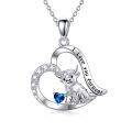 wholesale 925 Sterling Silver Blue Crystal Heart Highland Cow Love Forever Pendant Necklace Gifts for Women Girls-0-0