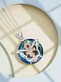 TOUPOP Sterling Silver Rose Gold Blue Crystal Butterfly Ankh Cross Pendant Necklace-0-4